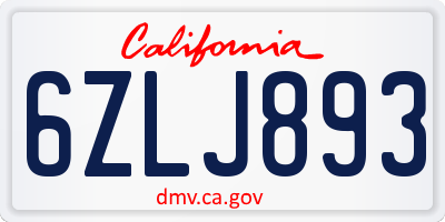 CA license plate 6ZLJ893