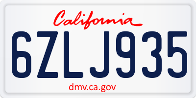 CA license plate 6ZLJ935