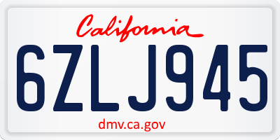 CA license plate 6ZLJ945