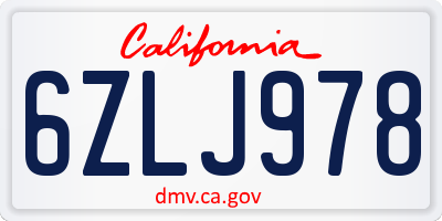 CA license plate 6ZLJ978