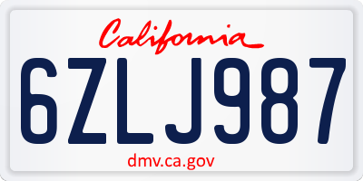 CA license plate 6ZLJ987