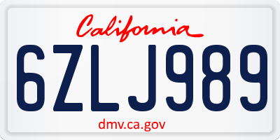 CA license plate 6ZLJ989