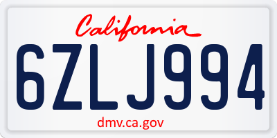 CA license plate 6ZLJ994
