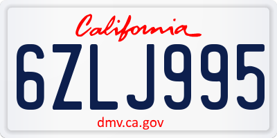CA license plate 6ZLJ995