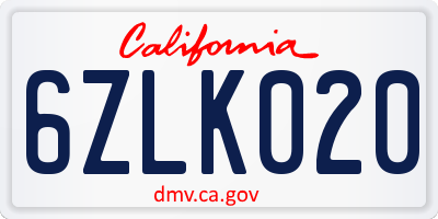 CA license plate 6ZLK020