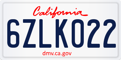 CA license plate 6ZLK022