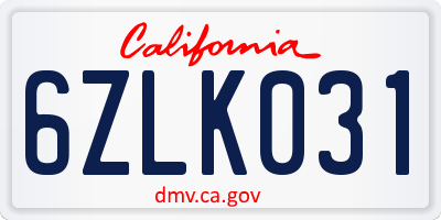 CA license plate 6ZLK031