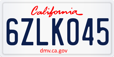 CA license plate 6ZLK045