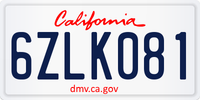 CA license plate 6ZLK081