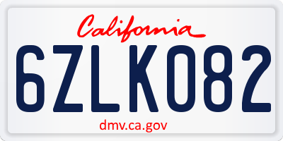 CA license plate 6ZLK082