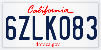 CA license plate 6ZLK083