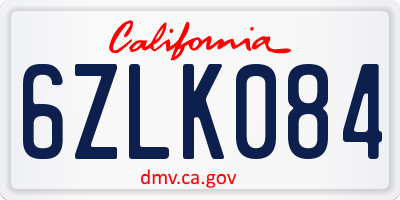 CA license plate 6ZLK084