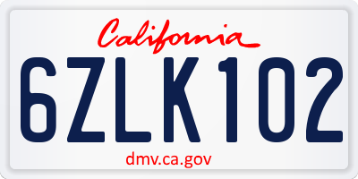 CA license plate 6ZLK102