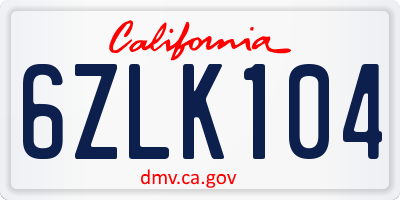 CA license plate 6ZLK104
