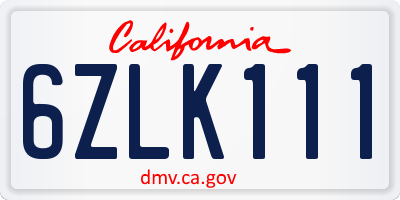 CA license plate 6ZLK111