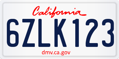 CA license plate 6ZLK123