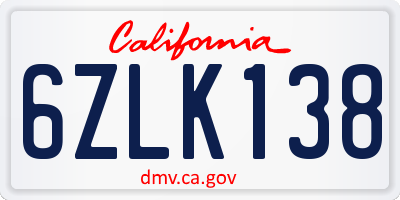 CA license plate 6ZLK138