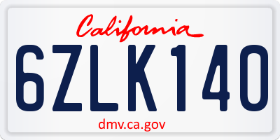 CA license plate 6ZLK140