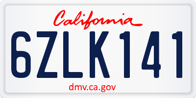 CA license plate 6ZLK141