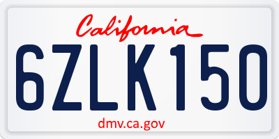 CA license plate 6ZLK150