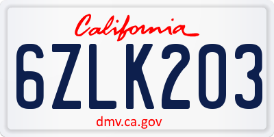 CA license plate 6ZLK203