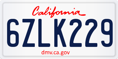 CA license plate 6ZLK229