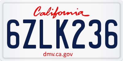 CA license plate 6ZLK236