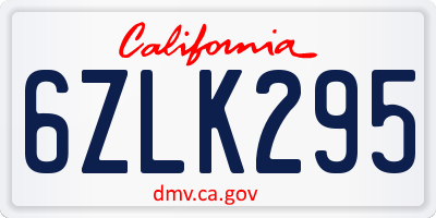 CA license plate 6ZLK295