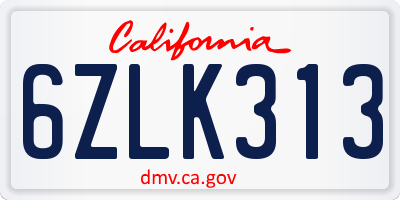 CA license plate 6ZLK313