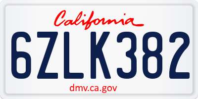 CA license plate 6ZLK382