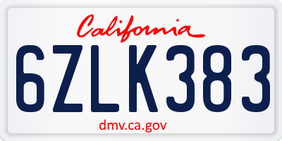 CA license plate 6ZLK383