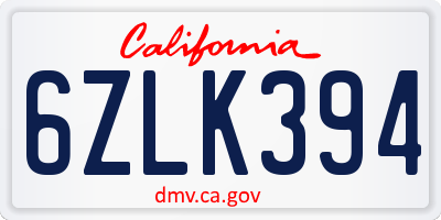 CA license plate 6ZLK394