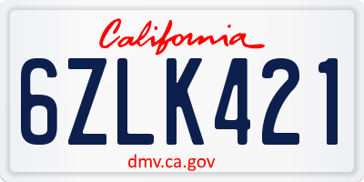 CA license plate 6ZLK421