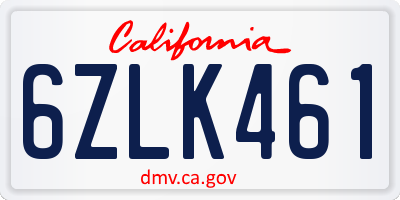 CA license plate 6ZLK461