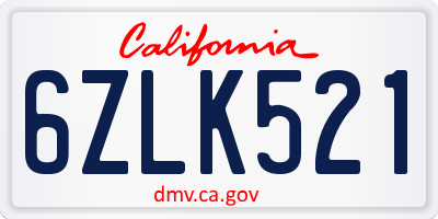 CA license plate 6ZLK521