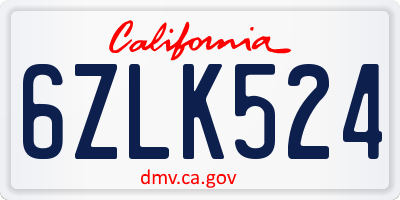 CA license plate 6ZLK524