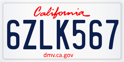 CA license plate 6ZLK567