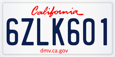 CA license plate 6ZLK601