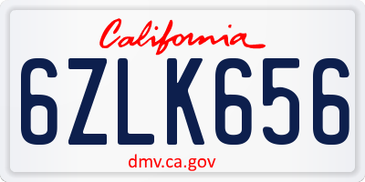 CA license plate 6ZLK656