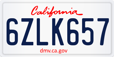 CA license plate 6ZLK657