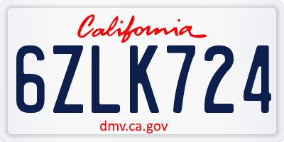 CA license plate 6ZLK724