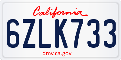 CA license plate 6ZLK733