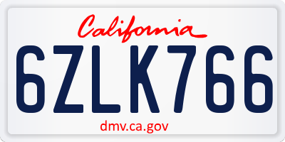 CA license plate 6ZLK766