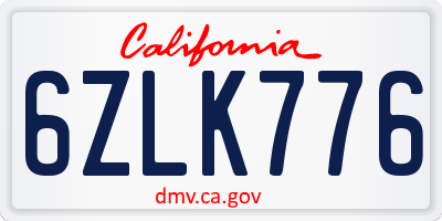 CA license plate 6ZLK776