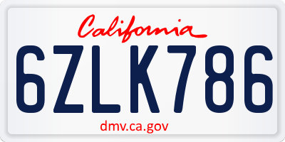 CA license plate 6ZLK786