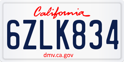 CA license plate 6ZLK834