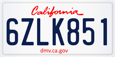 CA license plate 6ZLK851