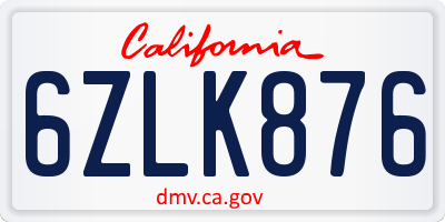 CA license plate 6ZLK876
