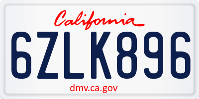 CA license plate 6ZLK896