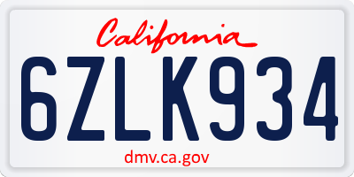 CA license plate 6ZLK934